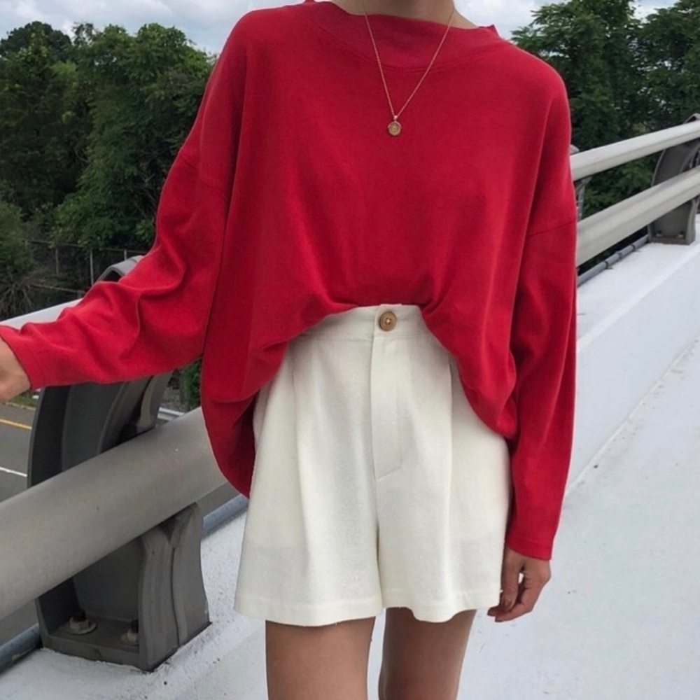 Halogen Merino Wool Red Mock Neck Sweater